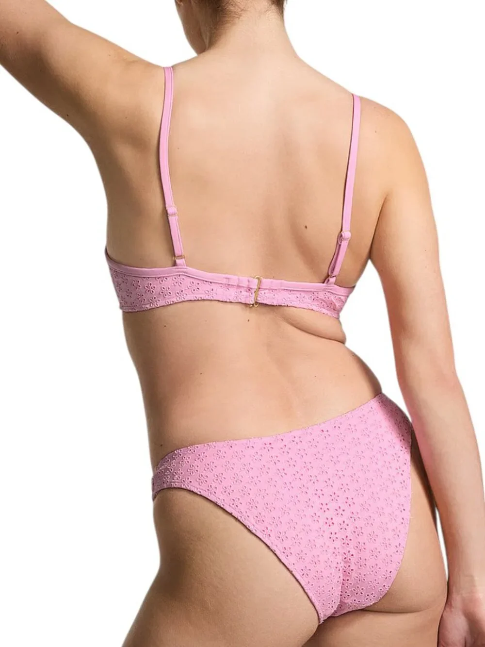 PINK X Frankies Bikinis Eyelet Bikini Set Pink Underwire Lace Cheeky Size L